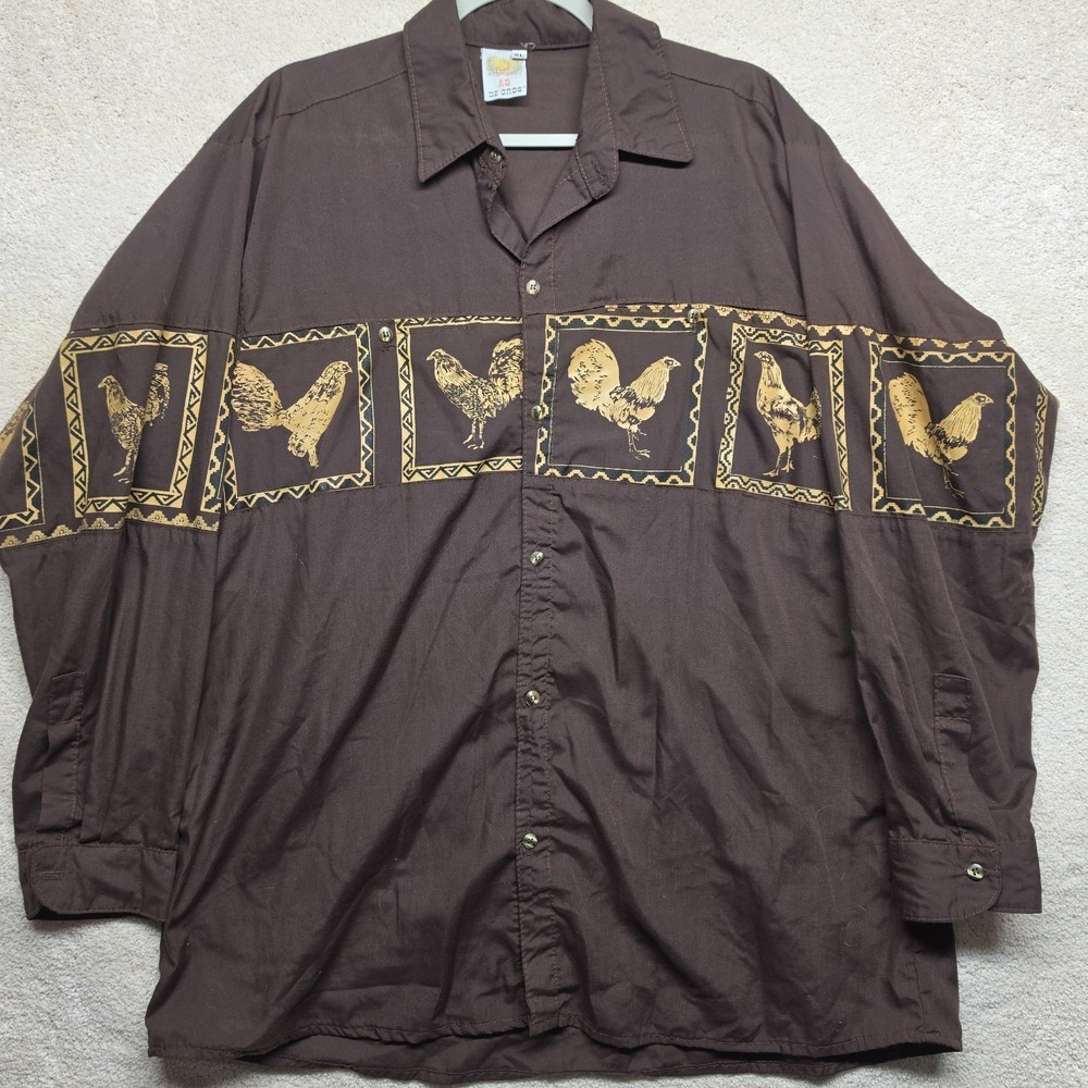 As De Oros Western Rodeo Cowboy Rooster Chicken Button Up Mens Sz XL